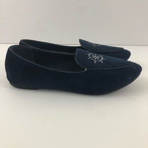 Nautica Shoes Womens 8 Loafers Navy Blue Emblem Slip on Velvet Campanile